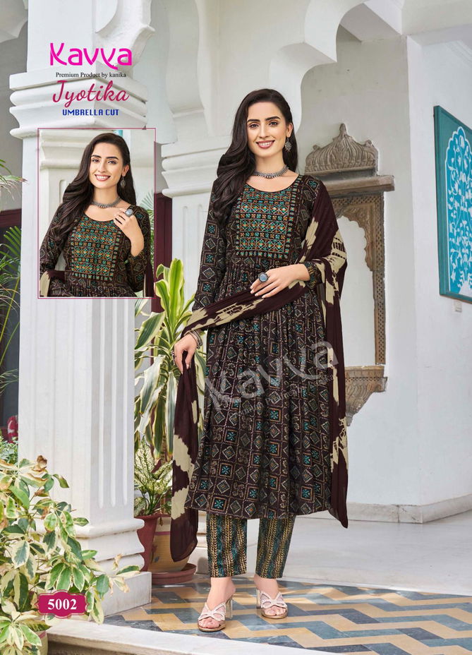 Jyotika Vol 5 By Kavya Capsule Foil Printed Embroidery Kurti With Bottom Dupatta Wholesale Online
